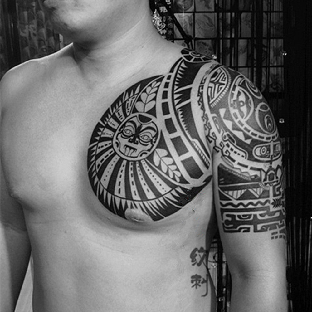 Cool Shoulder And Chest Sun Patterns Waterproof Tattoo Sticker