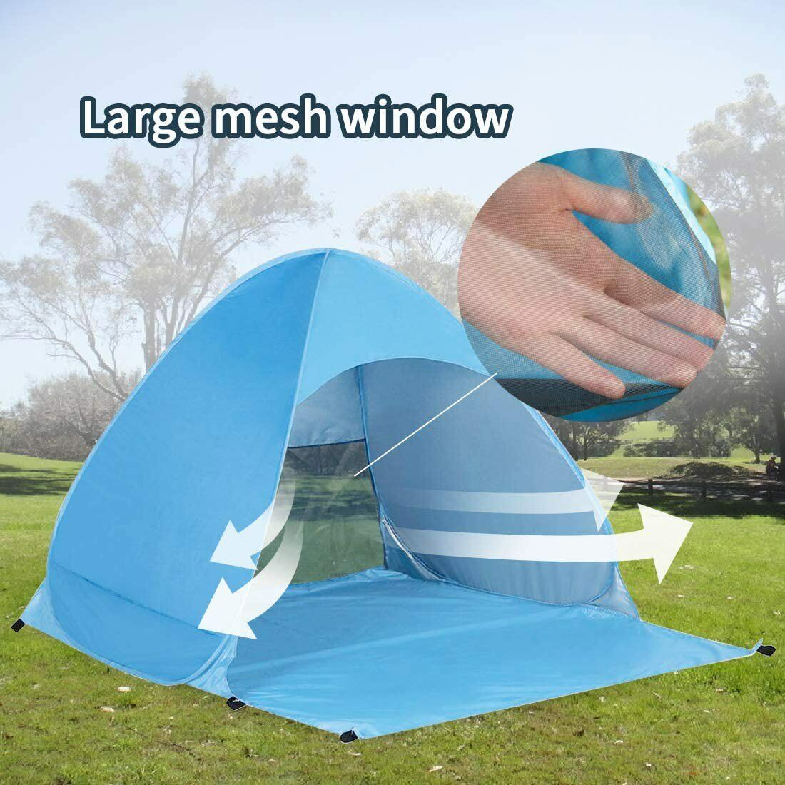 Pop Up Beach Tent For 1-3 Person Rated UPF For UV Sun Protection Waterproof